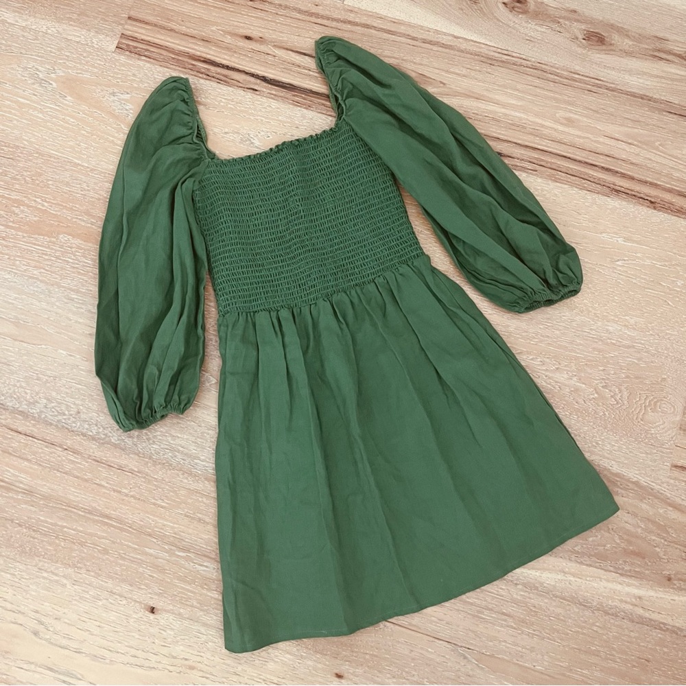 Reformation Greyson Smocked Linen Mini Dress